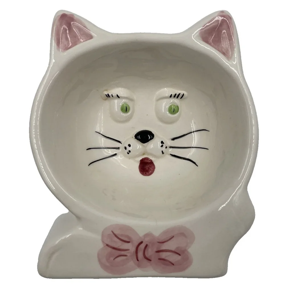 Ceramic CAT BOWL DISH Food or Water Hand‎ Painted from Portugal EUC